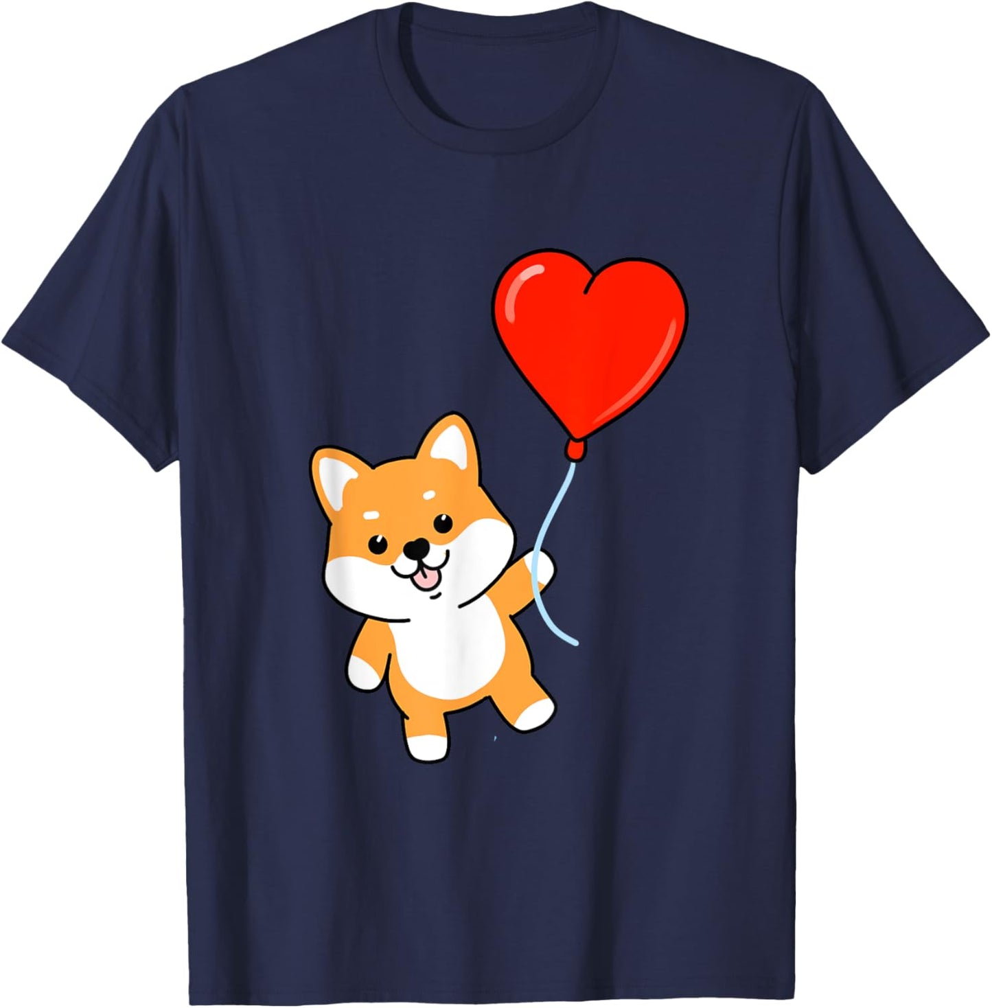 Shiba Inu With Heart Balloon Valentines Day Shiba Inu T-Shirt - T-Shirt | Navy