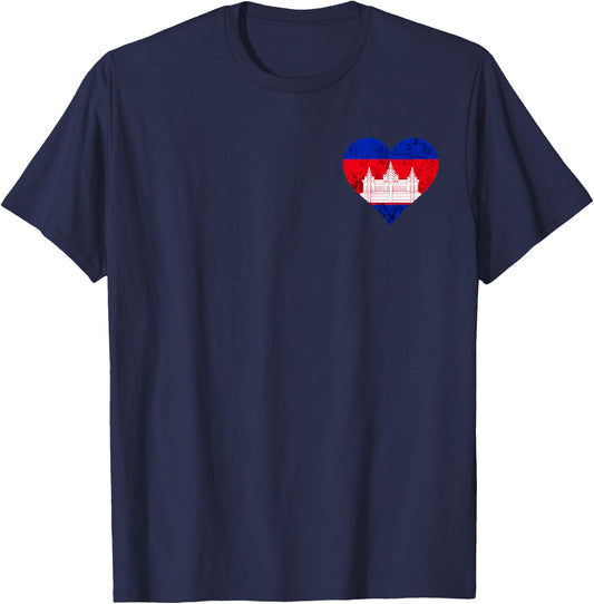 Cambodia Royal Heart Cambodian Flag Kampuchean Roots T-Shirt - T-Shirt | Navy