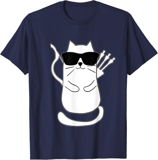 Funny Archery Cat Archer Bow Shooting Retro Vintage Women Kids T-Shirt - T-Shirt | Navy
