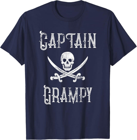 Captain Grampy Vintage Personalized Pirate Boating Grandpa T-Shirt - T-Shirt | Navy