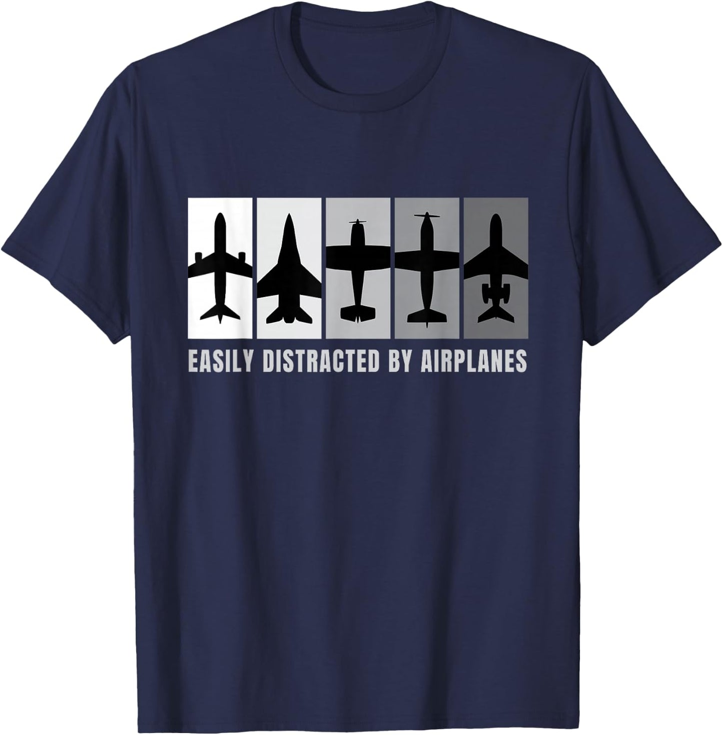 Easily Distracted By Airplanes I Airplane Aviator Aviation T-Shirt - T-Shirt | Navy