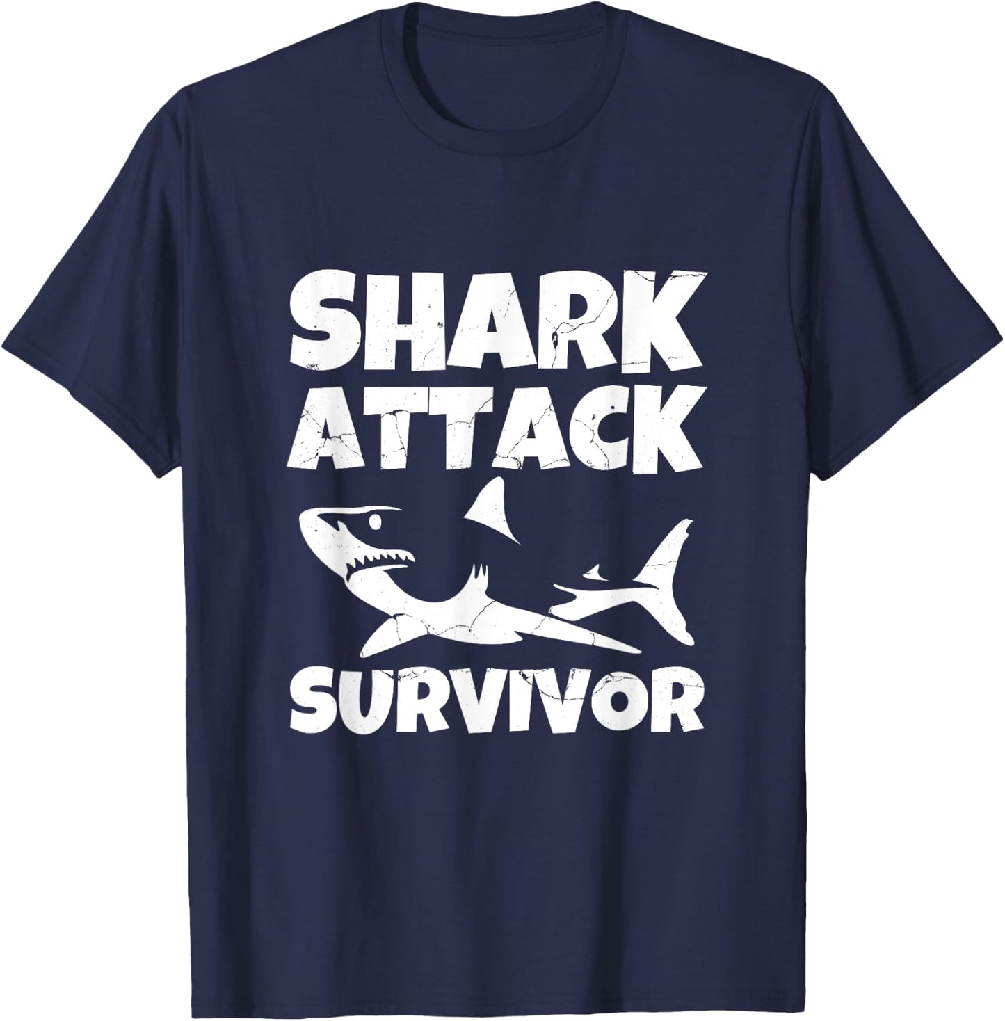 Shark Attack Survivor Grunge T-Shirt - T-Shirt | Navy