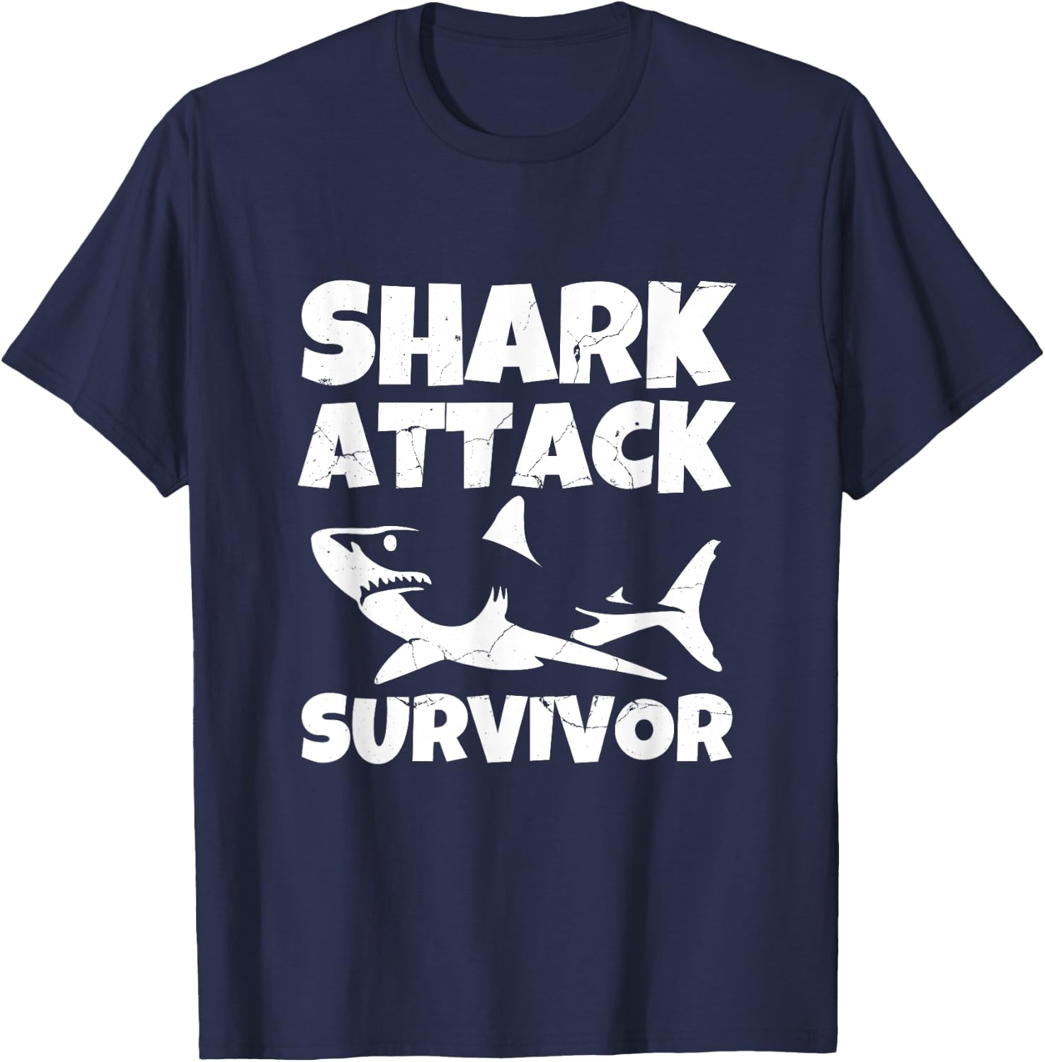 Shark Attack Survivor Grunge T-Shirt - T-Shirt | Navy
