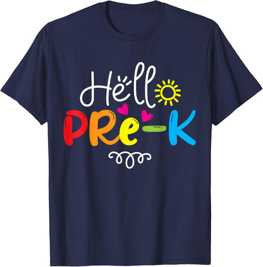 Hello Pre-K Shirt Fun Back to School Teacher Student Gift T-Shirt - T-Shirt | Navy