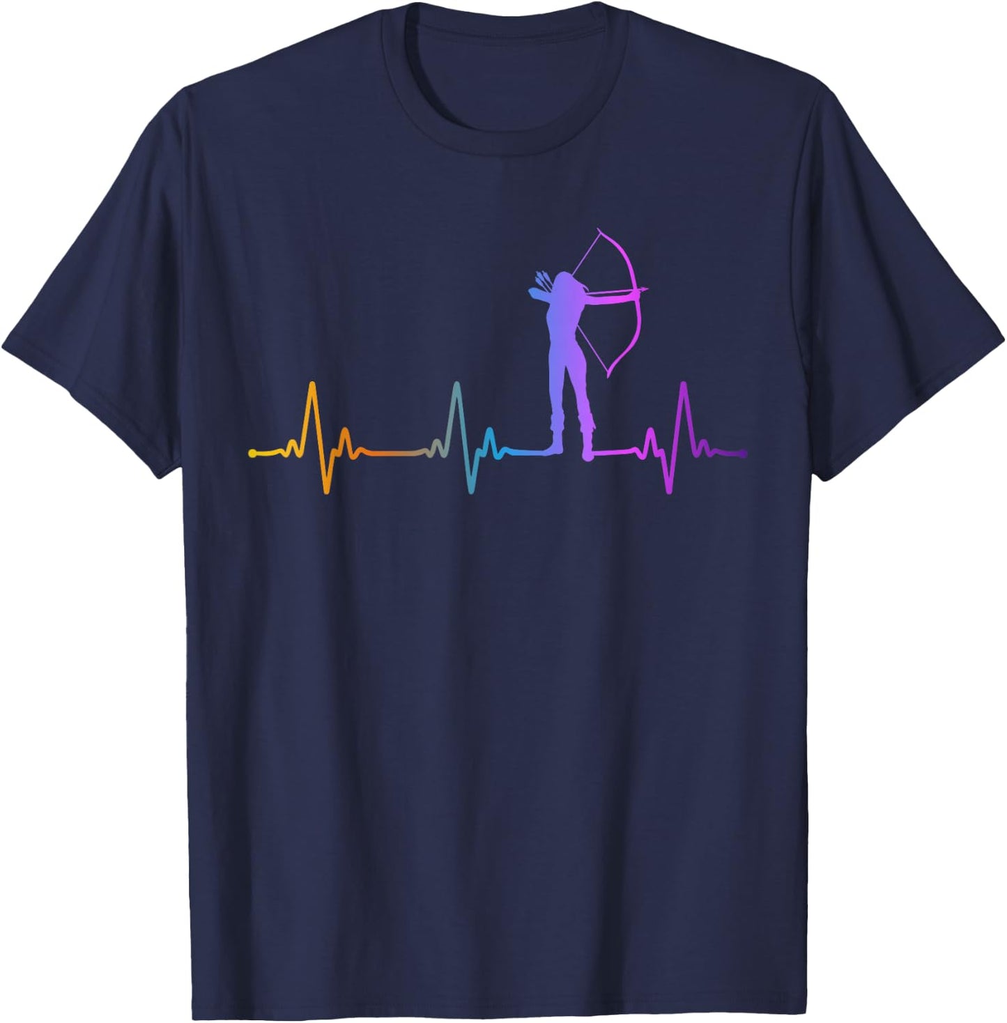 Archery Bow Archer Girl Heartbeat Pulse Rainbow T-Shirt - T-Shirt | Navy
