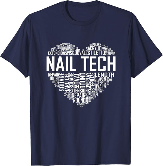 Funny Nail Tech Heart Nail Technician Manicurist Design T-Shirt - T-Shirt | Navy