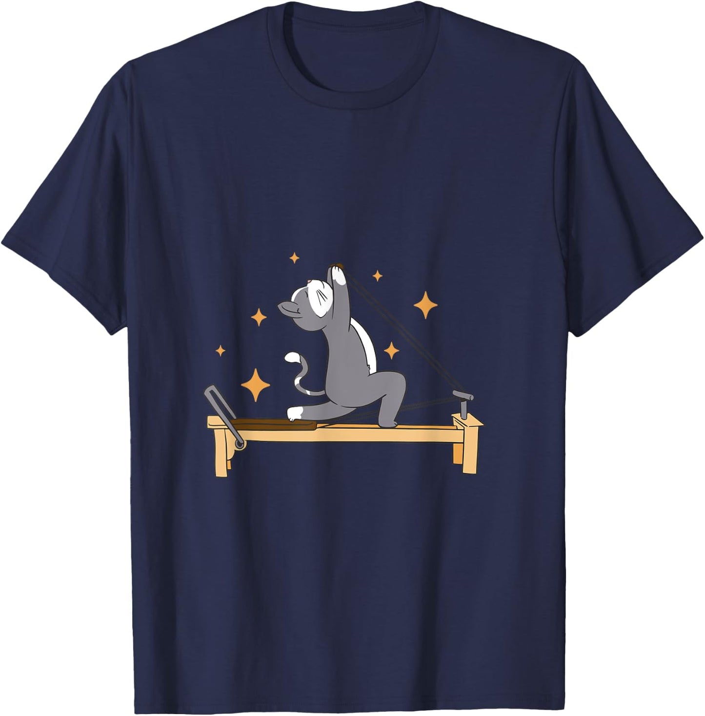 Cat Doing Pilates Workout Routine Men Women Kids T-Shirt - T-Shirt | Navy