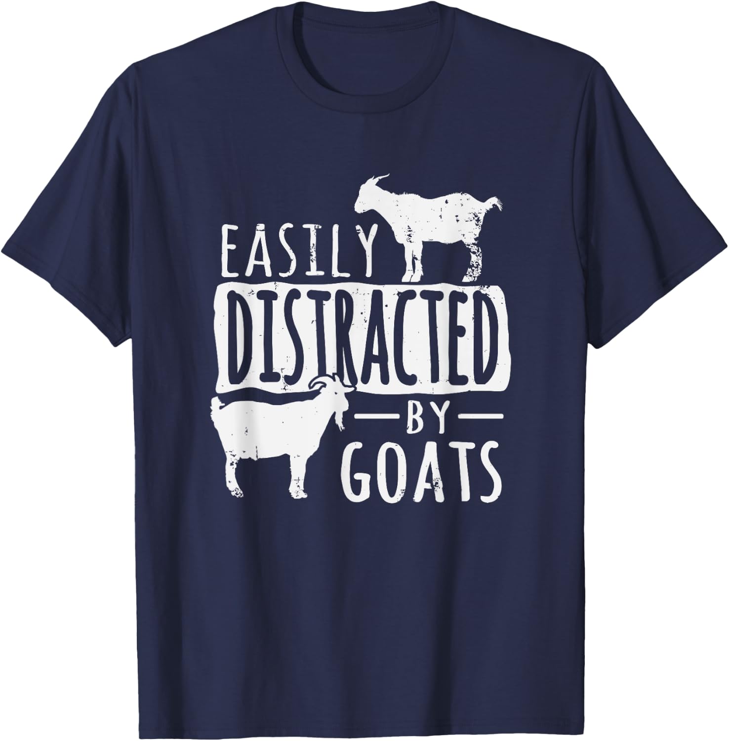 Funny Easily Distracted By Goats Country T-Shirt - T-Shirt | Navy
