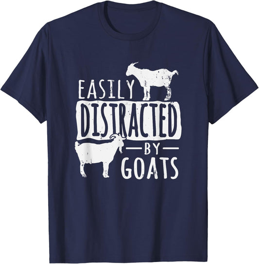 Funny Easily Distracted By Goats Country T-Shirt - T-Shirt | Navy