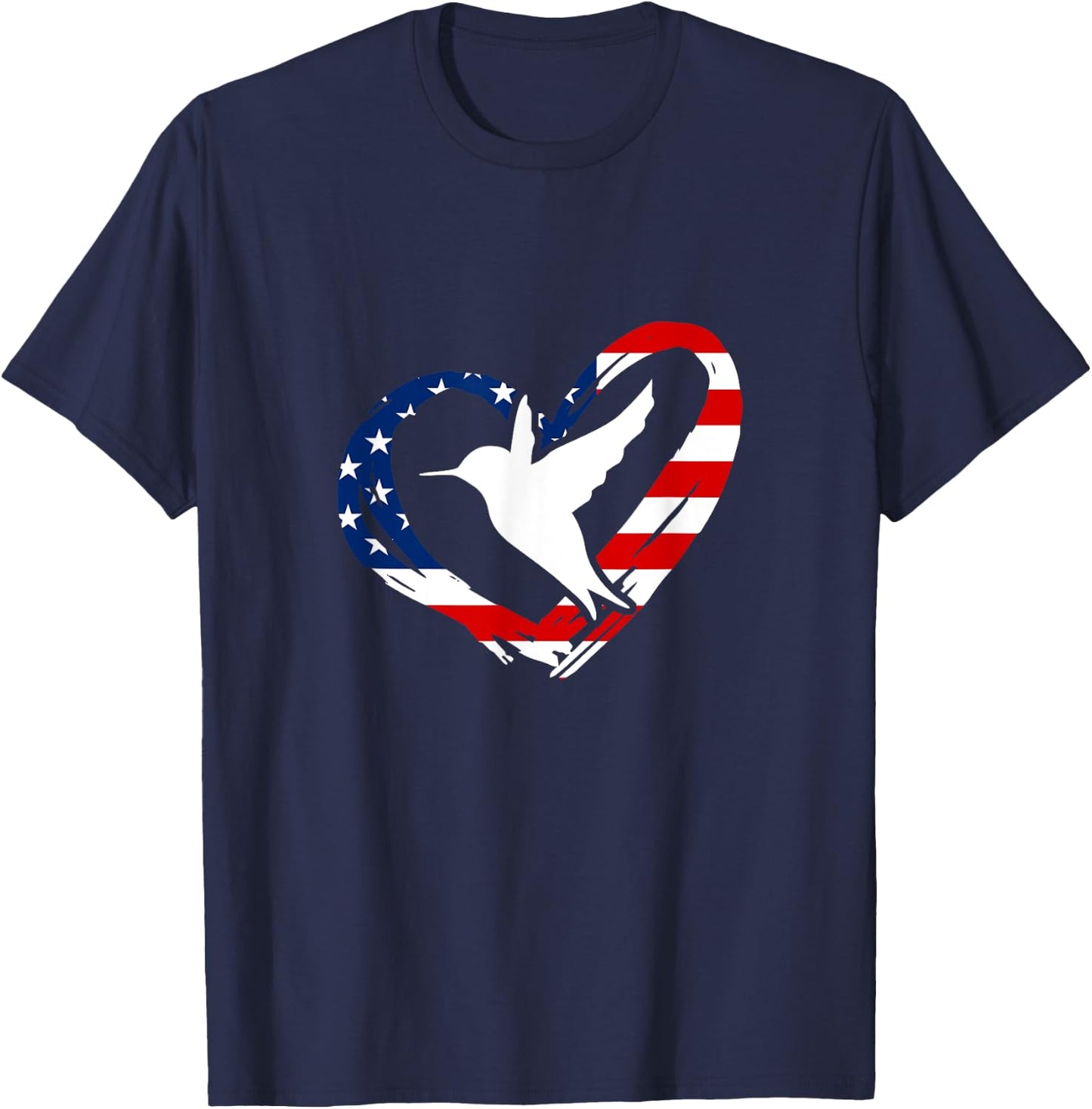 Hummingbird American Flag Heart USA 4th Of July T-Shirt - T-Shirt | Navy