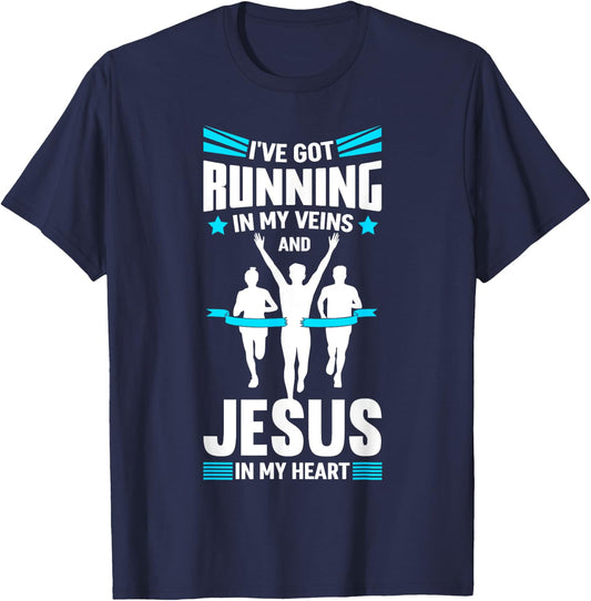 Marathon Runner Costume Running Jesus Quotes Marathoner T-Shirt - T-Shirt | Navy