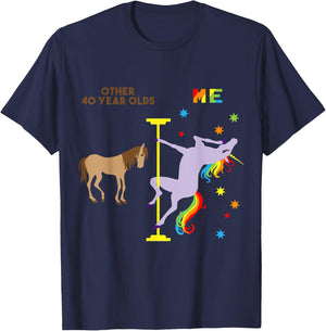 Funny 40th Birthday Gift Rainbow Unicorn 40 Years Old Shirt T-Shirt - T-Shirt | Navy