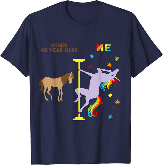 Funny 40th Birthday Gift Rainbow Unicorn 40 Years Old Shirt T-Shirt - T-Shirt | Navy