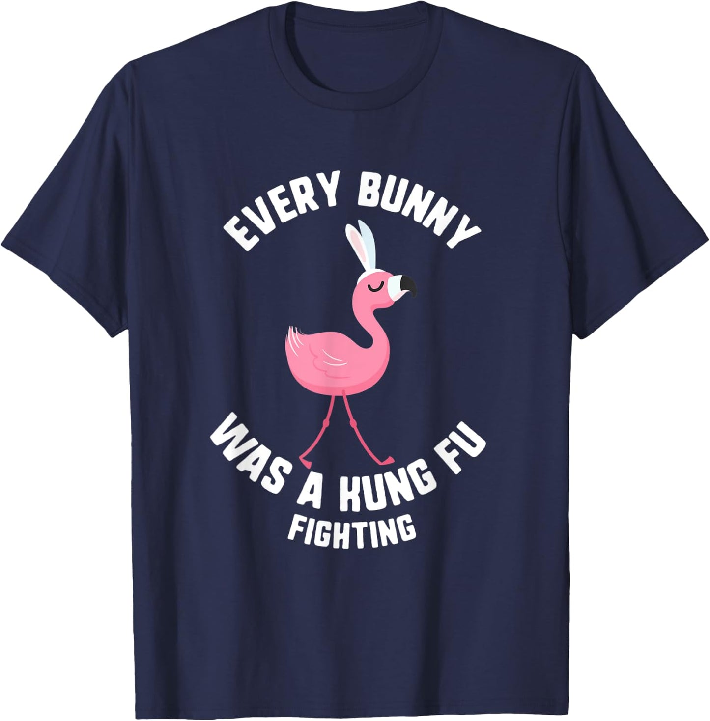 Easter Every Bunny Was A Kung Fu Fighting Flamingo Kids T-Shirt - T-Shirt | Navy