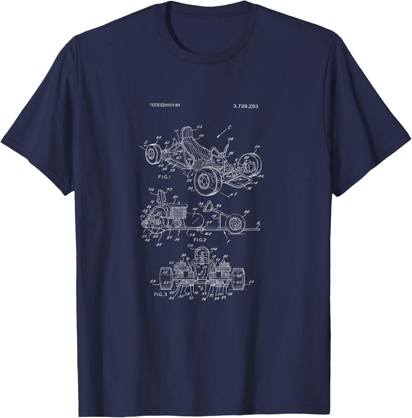 Vintage Karting T Shirt Retro Patent Go Kart Racing Pilots T-Shirt - T-Shirt | Navy