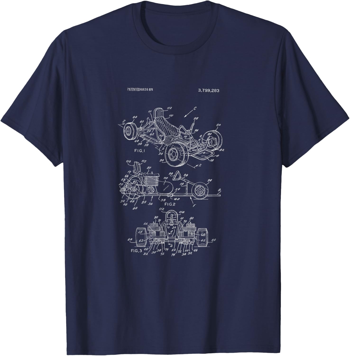 Vintage Karting T Shirt Retro Patent Go Kart Racing Pilots T-Shirt - T-Shirt | Navy