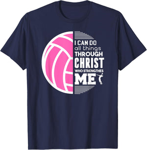 Christian Volleyball I Can Do All Things Philippians Gift T-Shirt - T-Shirt | Navy