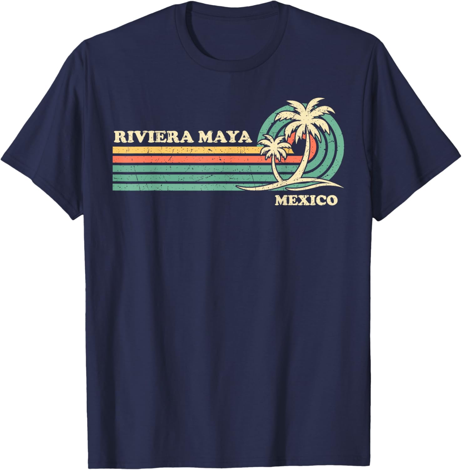 Vintage Retro Summer Vacation Mexico Riviera Maya Beach Women Girls Kids T-Shirt - T-Shirt | Navy
