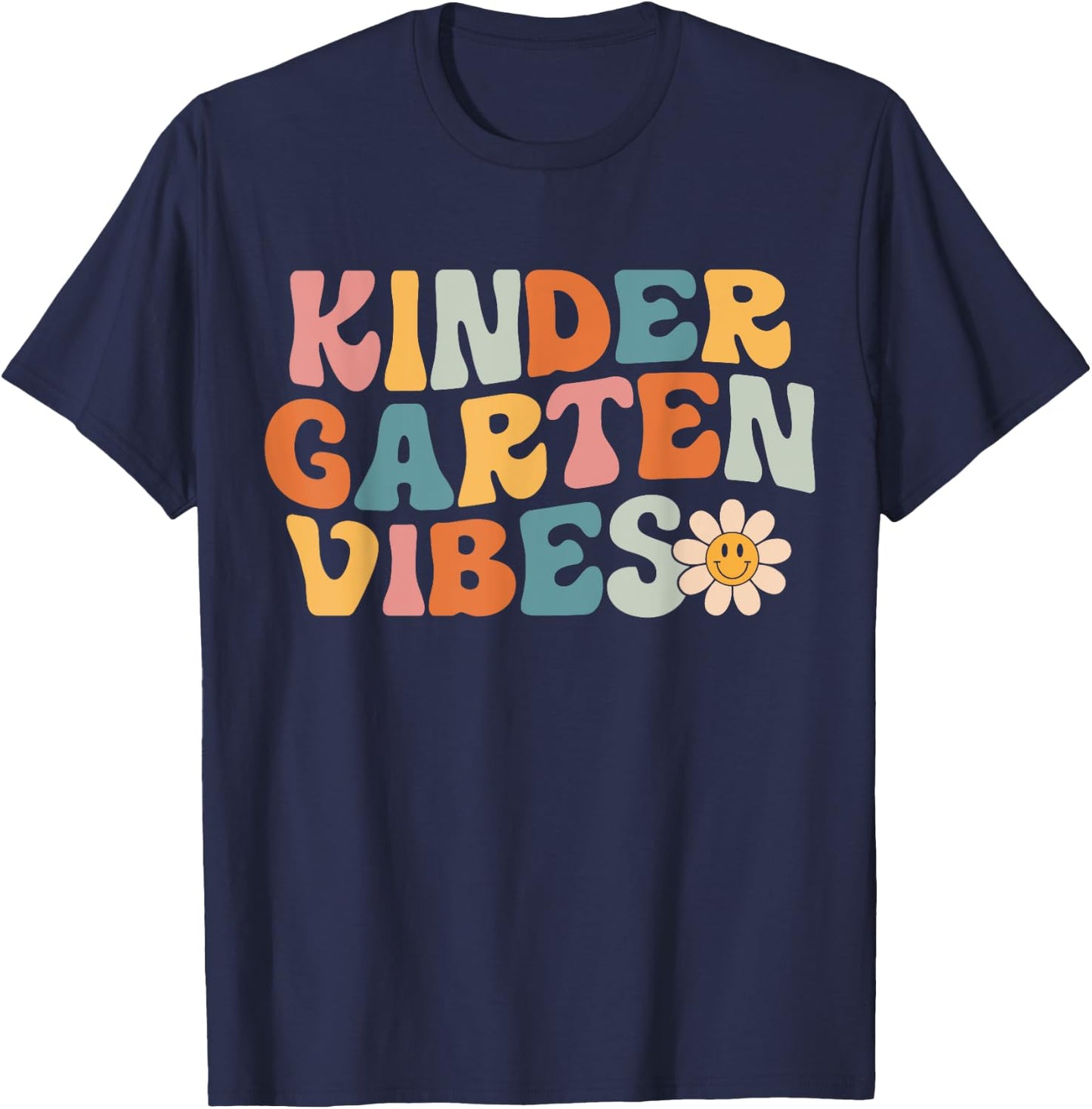 Kindergarten Vibes - Kinder Crew Retro First Day of School T-Shirt - T-Shirt | Navy
