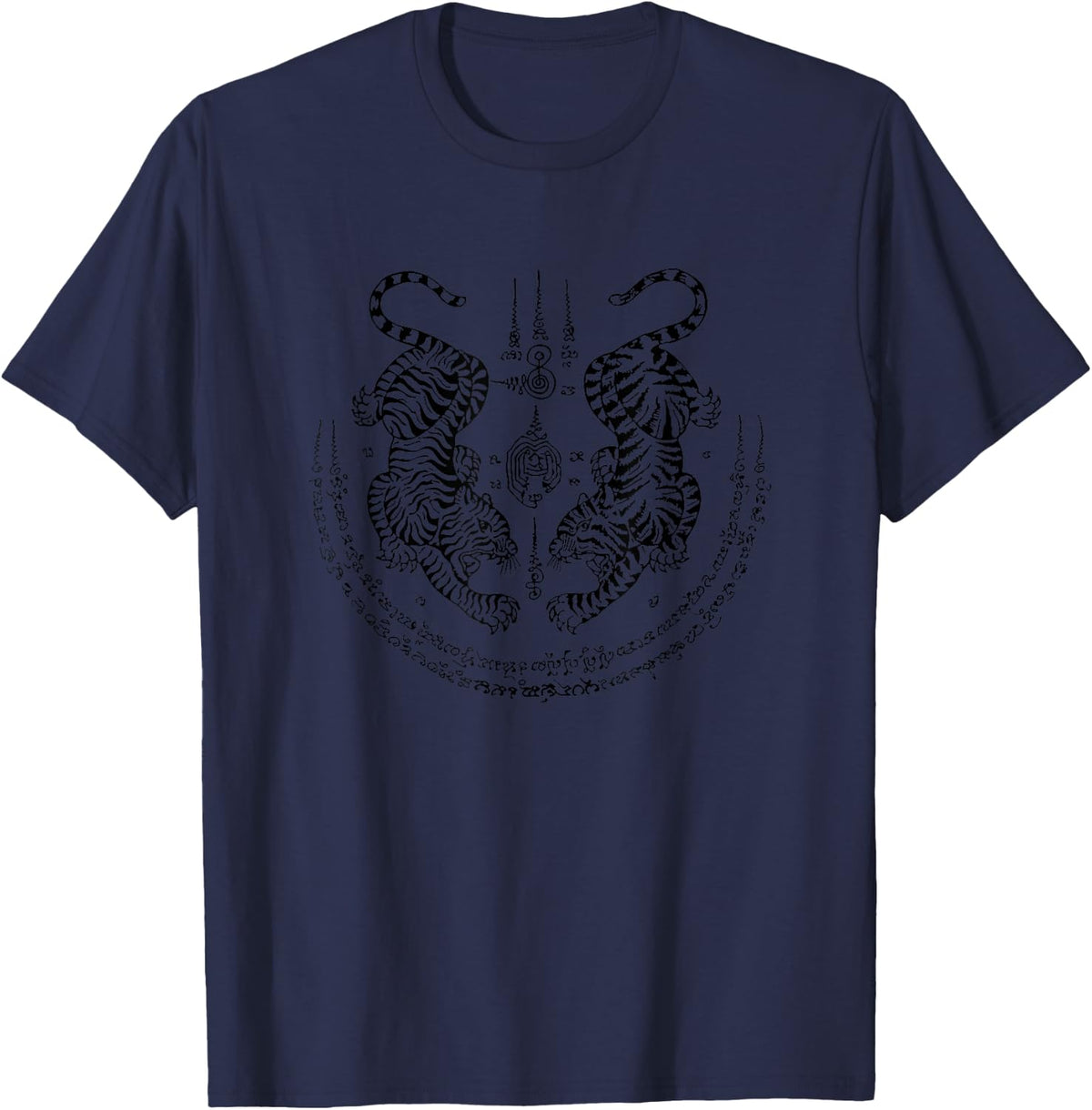 Sak Yant Tattoo Suae Penn Muay Thai Thai Buddhism Twin Tiger T-Shirt - T-Shirt | Navy