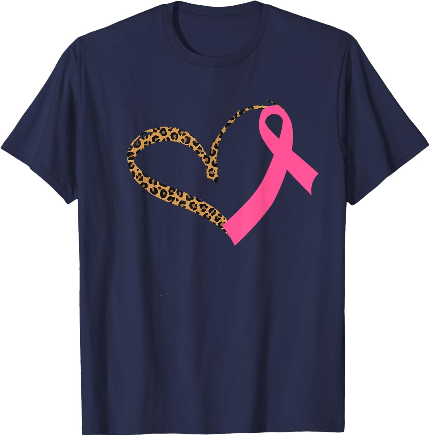 Breast Cancer Awareness Leopard Print Heart Pink Ribbon Mom T-Shirt - T-Shirt | Navy