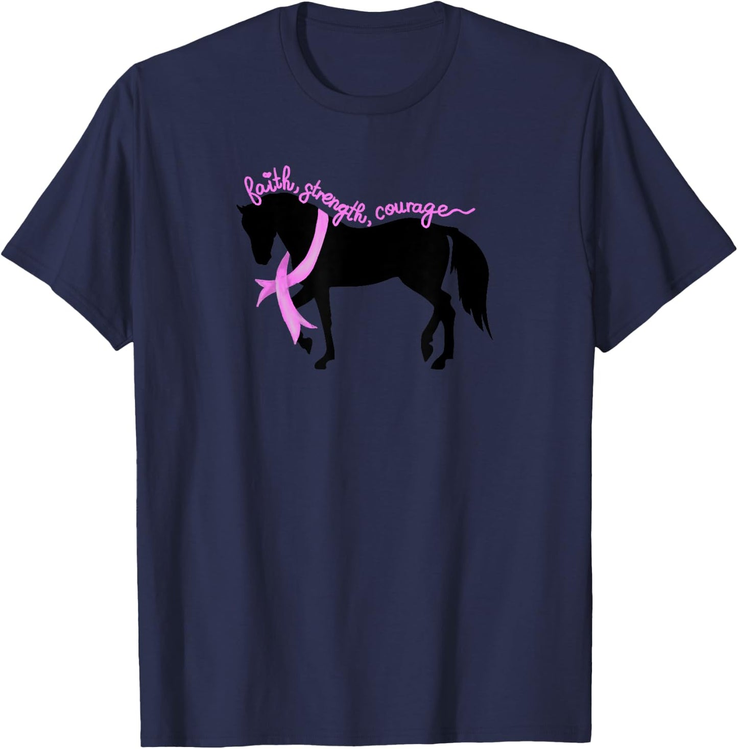 Breast Cancer with Horses and Breast Cancer Awareness T-Shirt - T-Shirt | Navy