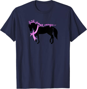 Breast Cancer with Horses and Breast Cancer Awareness T-Shirt - T-Shirt | Navy