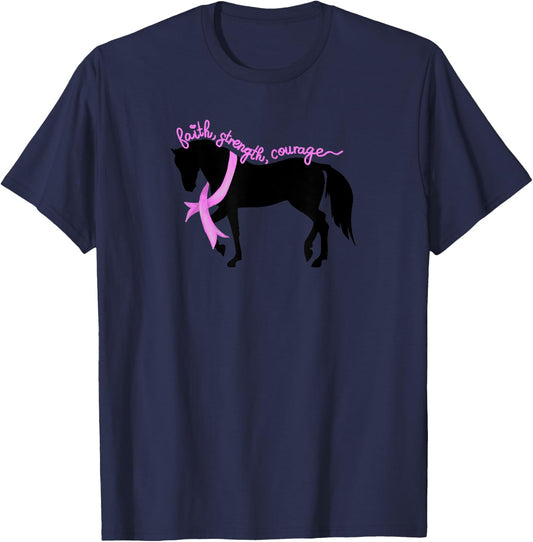 Breast Cancer with Horses and Breast Cancer Awareness T-Shirt - T-Shirt | Navy