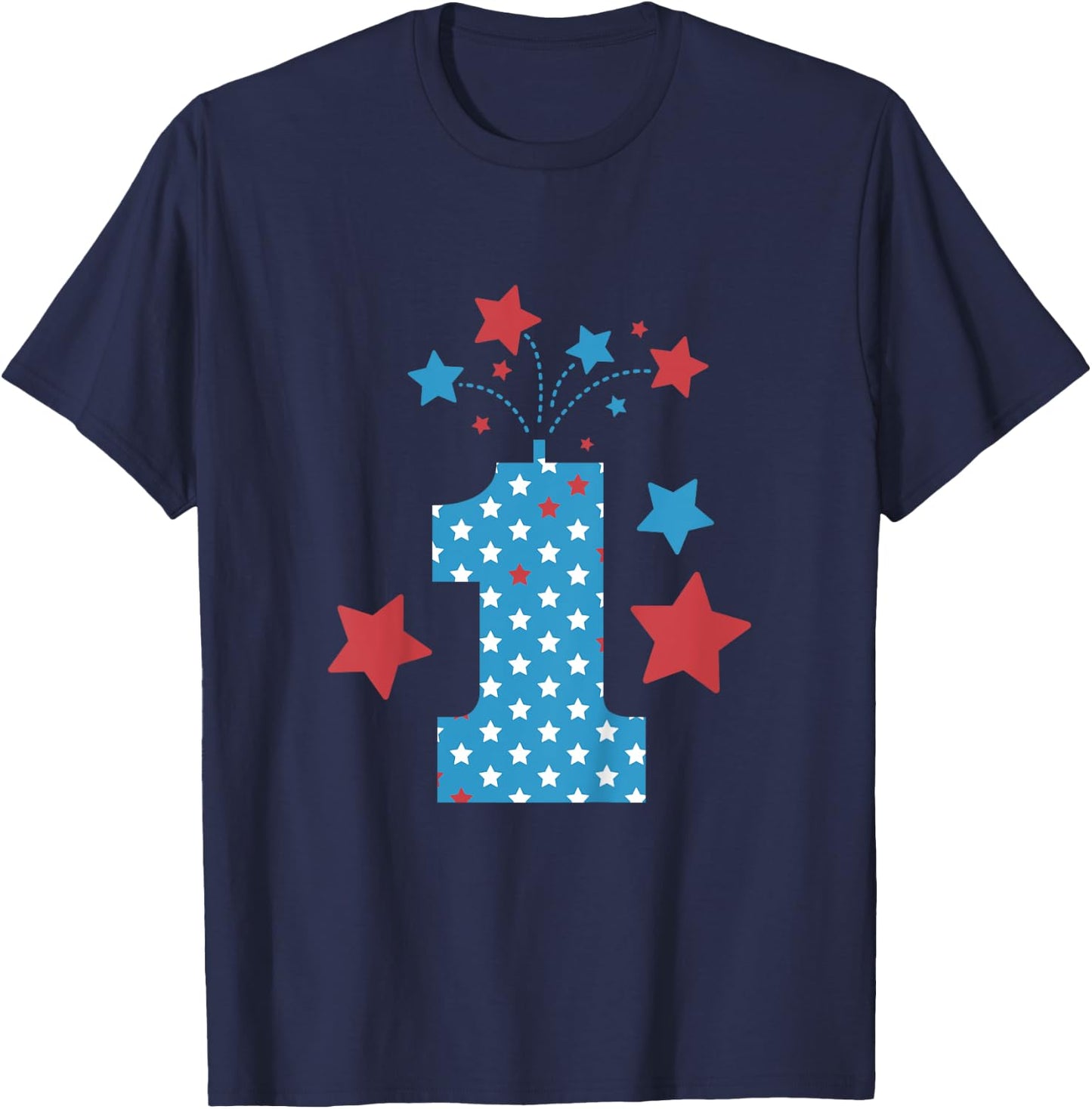 Red, White and One - 1st Birthday Patriotic Firecrackers T-Shirt - T-Shirt | Navy