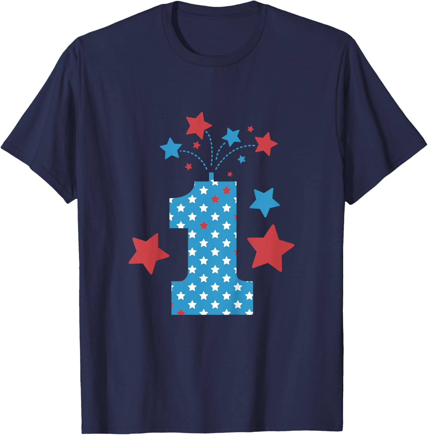 Red, White and One - 1st Birthday Patriotic Firecrackers T-Shirt - T-Shirt | Navy