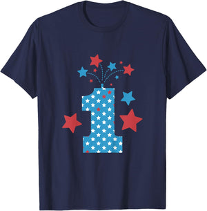 Red, White and One - 1st Birthday Patriotic Firecrackers T-Shirt - T-Shirt | Navy