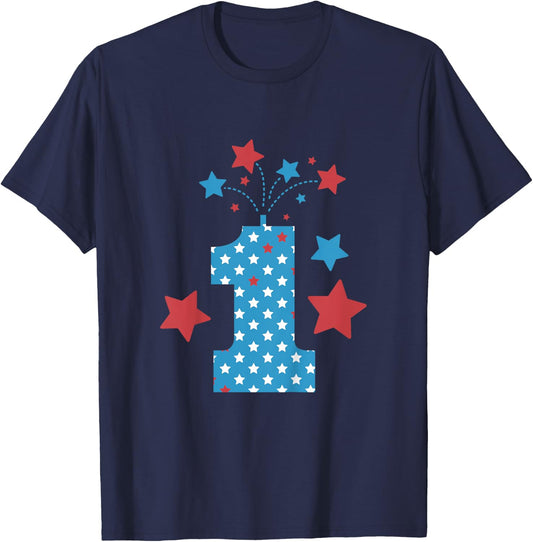 Red, White and One - 1st Birthday Patriotic Firecrackers T-Shirt - T-Shirt | Navy