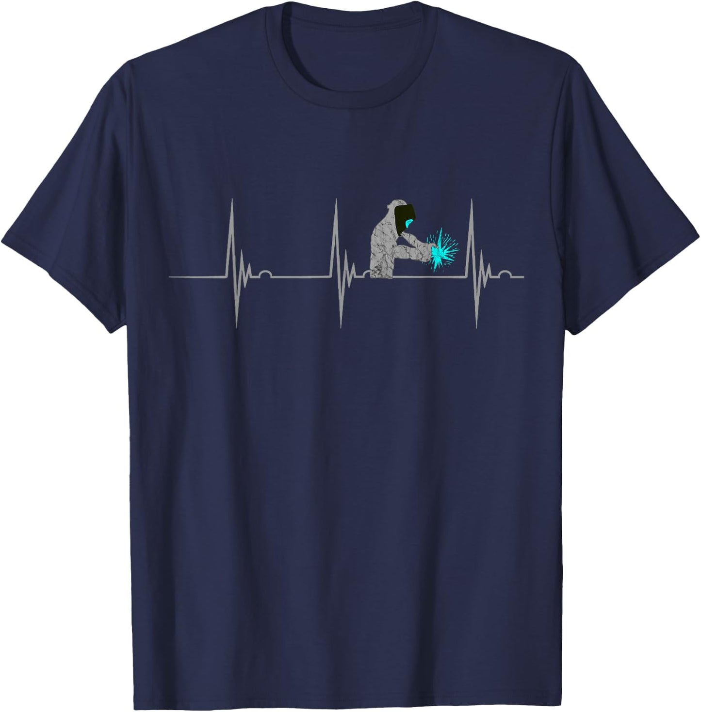Welder Heartbeat EKG Pulse Steelworker Mig Welding T-Shirt - T-Shirt | Navy