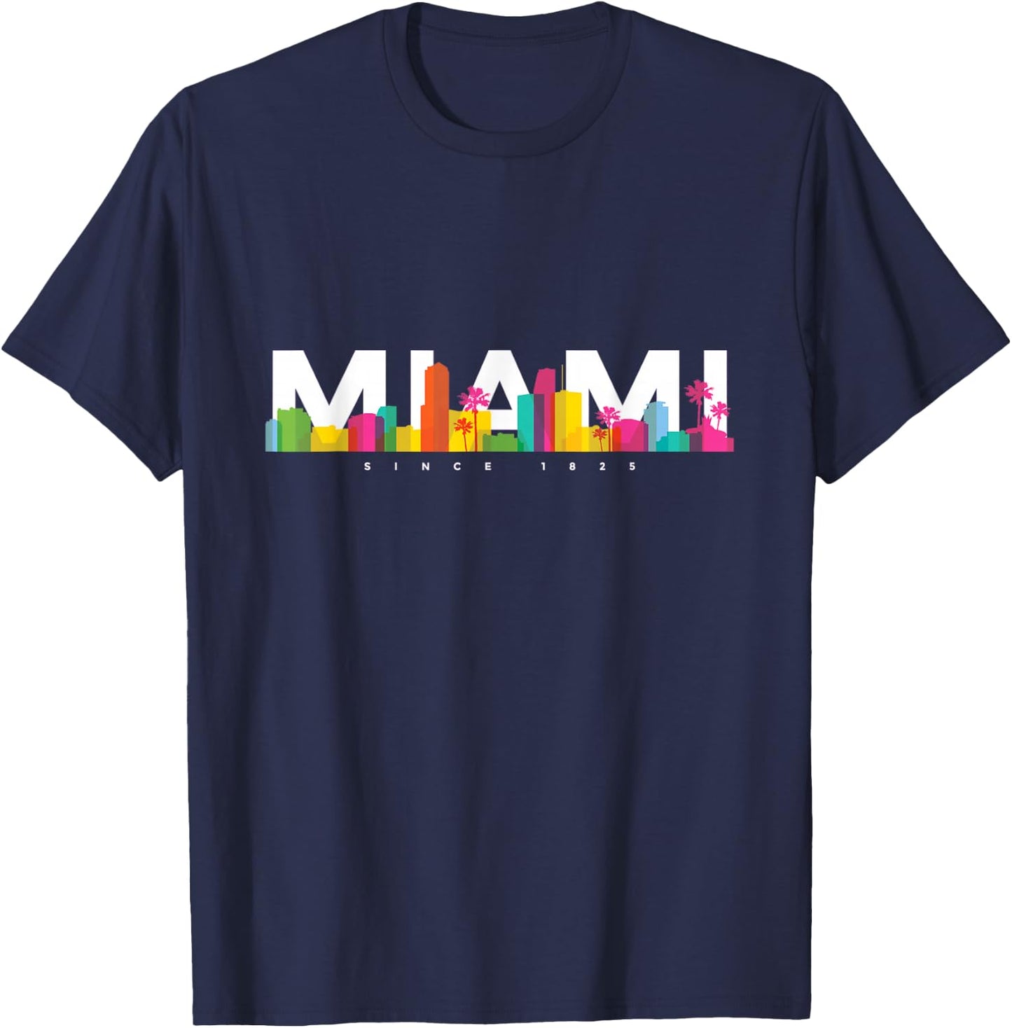 Miami Skyline Retro Vintage Florida Souvenir Gift T-Shirt - T-Shirt | Navy