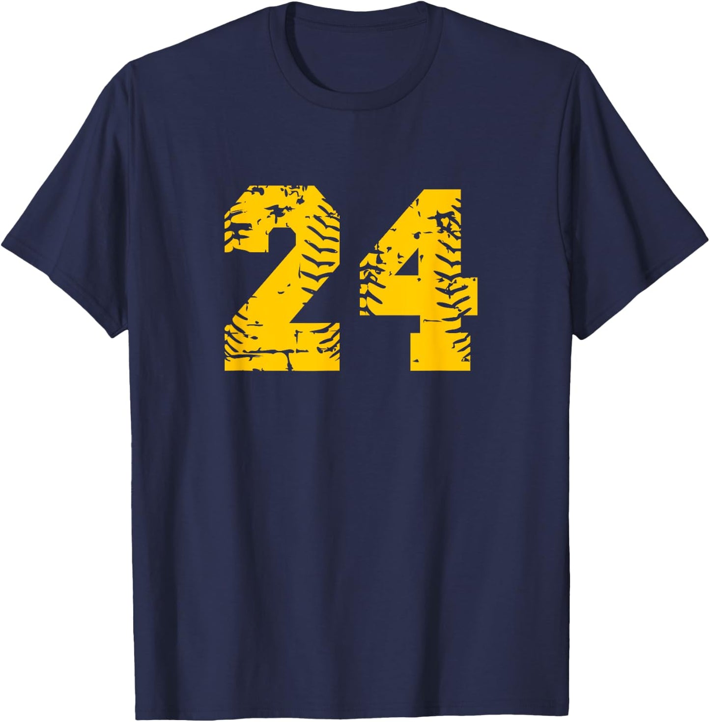 Baseball Softball Yellow Number #24 T-Shirt - T-Shirt | Navy