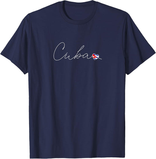 Cuba Simple Love Cuban Flag Heart on Cuba T-Shirt - T-Shirt | Navy