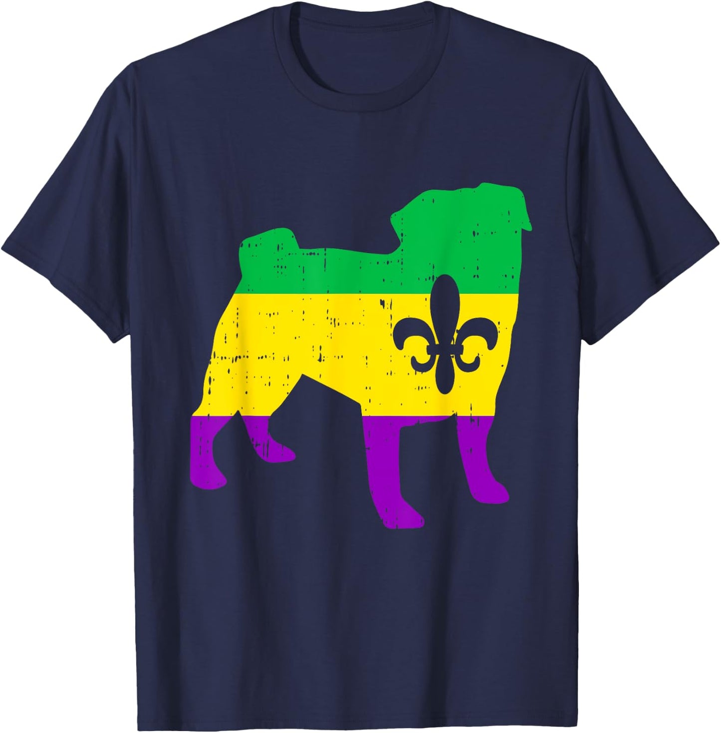 Pug Silhouette Mardi Gras Cute Dog Carnival Masquerade Party T-Shirt - T-Shirt | Navy