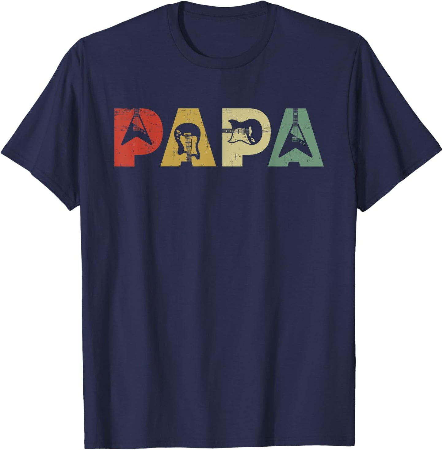 Vintage Guitar Men Music Papa Guitarist Father's Day T-Shirt - T-Shirt | Navy