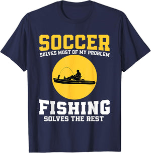 Funny Soccer And Fishing Design Soccer Player Fisherman T-Shirt - T-Shirt | Navy