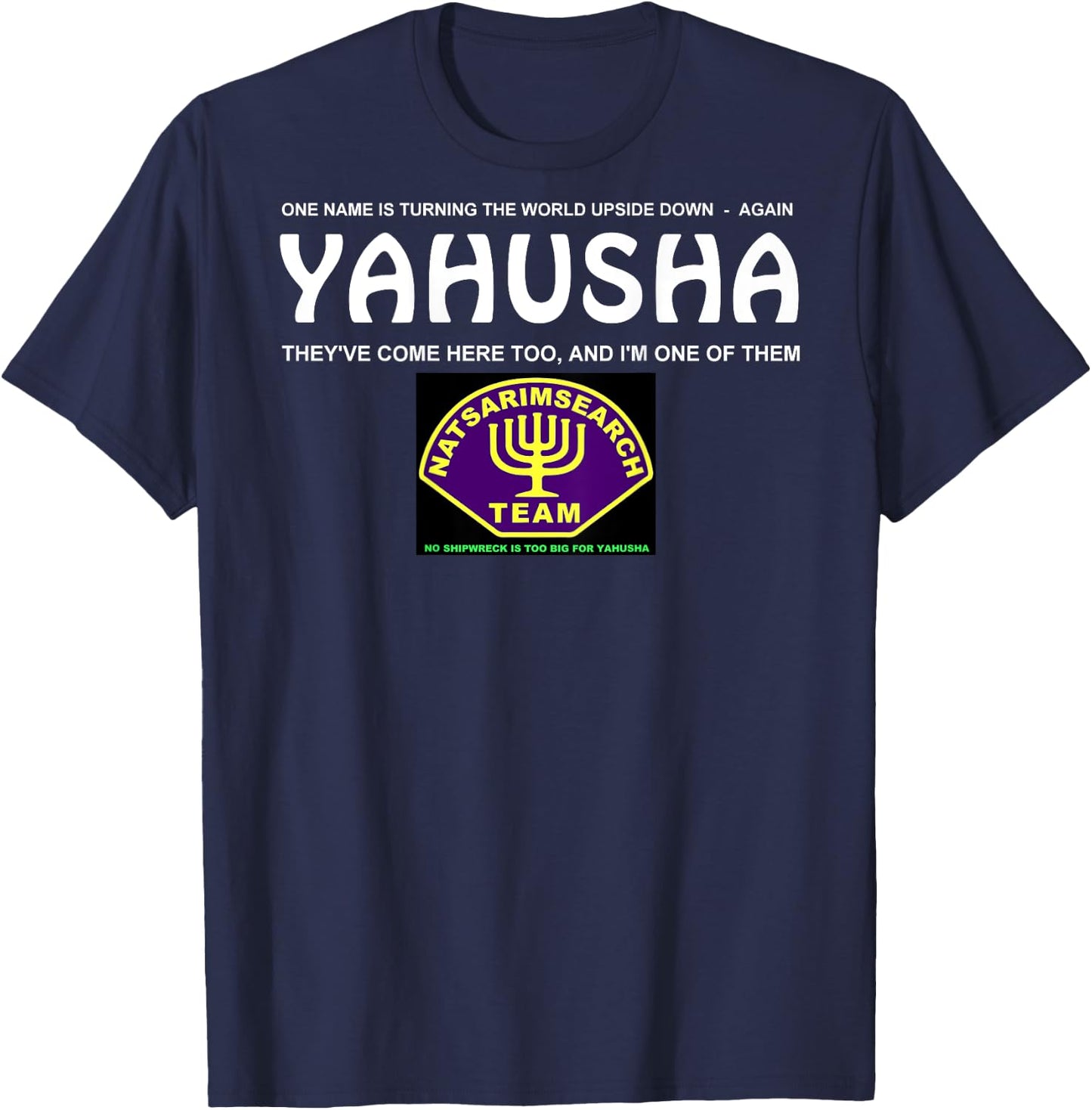 Yahusha with Natsarim badge - back print only T-Shirt - T-Shirt | Navy
