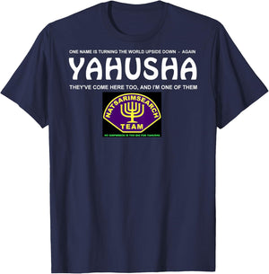 Yahusha with Natsarim badge - back print only T-Shirt - T-Shirt | Navy