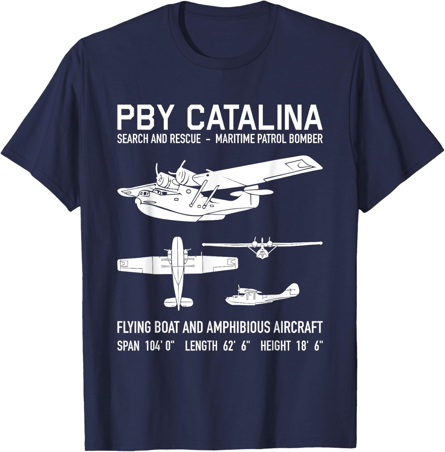 PBY Catalina American Flightboat charts from the 2 T-Shirt - T-Shirt | Navy
