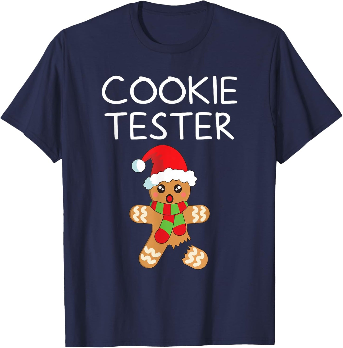 Gingerbread Man Boys Girls Kids Christmas Cookie Tester T-Shirt - T-Shirt | Navy