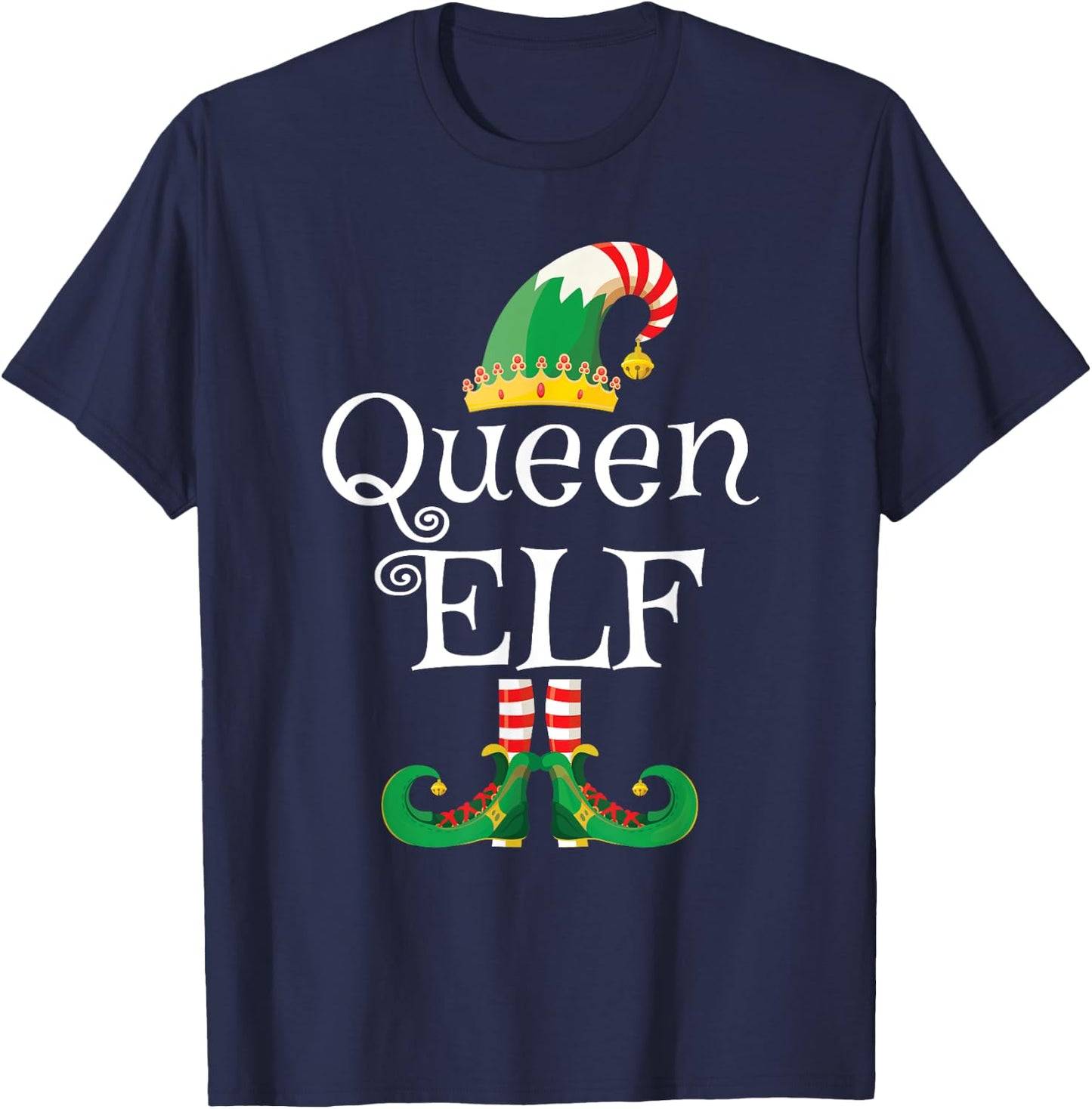 Queen Elf Women Funny Family Matching Elf Christmas T-Shirt - T-Shirt | Navy