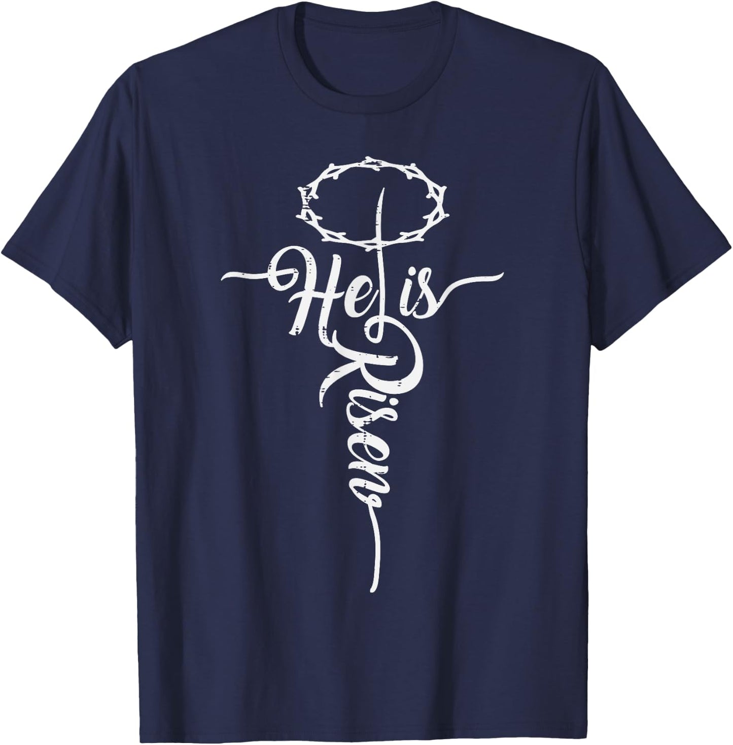 He Is Risen Cross Jesus Religious Easter Day Christians T-Shirt - T-Shirt | Navy