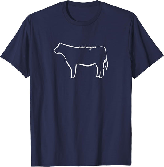 Red Angus Cow Line Art T-Shirt - T-Shirt | Navy