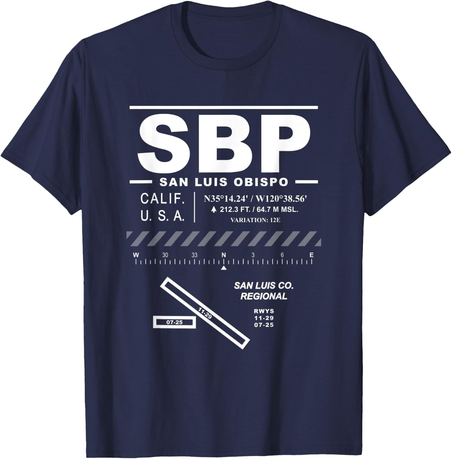 San Luis Obispo County Regional Airport California SBP T-Shirt - T-Shirt | Navy