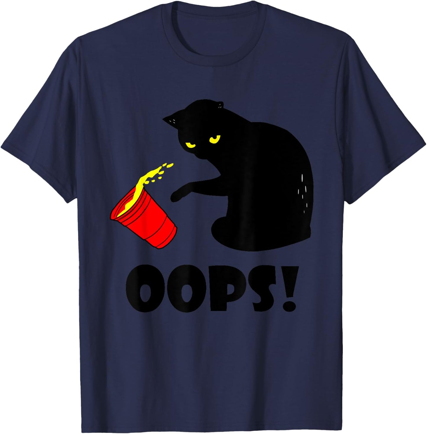 Cat Oops! Funny Black Cat Knocking Over A Glass Men Women Kids T-Shirt - T-Shirt | Navy