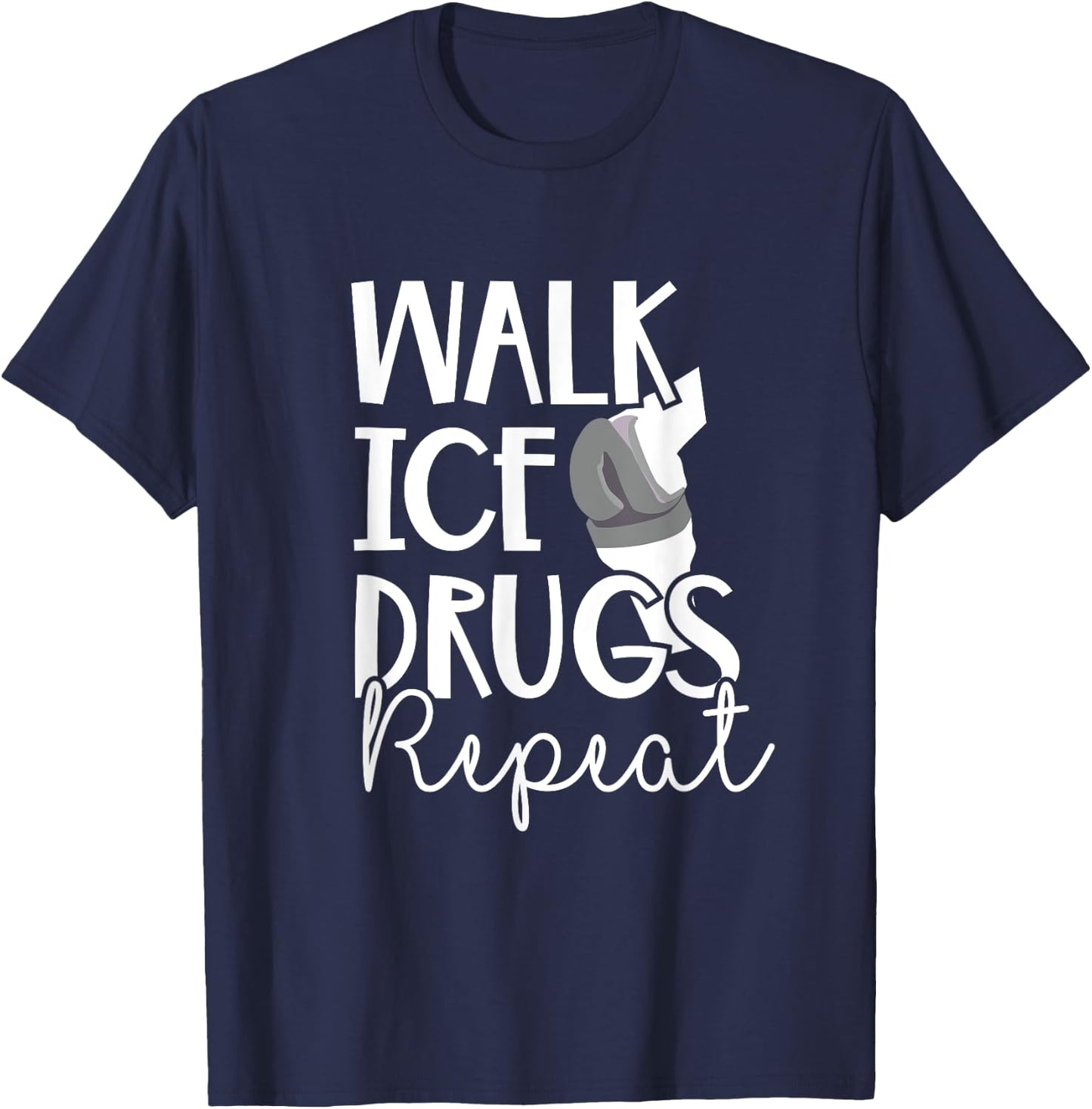 Walk Funny Knee Replacement Ice Therapy Surgery Recovery T-Shirt - T-Shirt | Navy