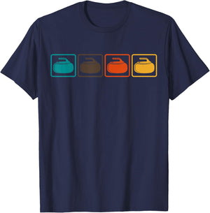 Curling Retro Vintage Ice Sports Curler Player T-Shirt - T-Shirt | Navy